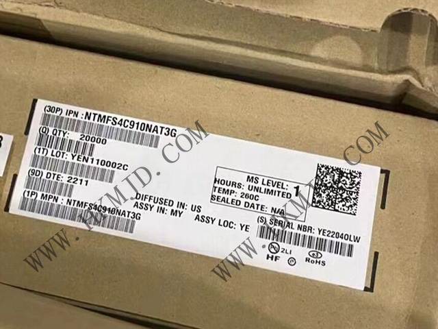 【分銷(xiāo)功率MOSFET】 ON NTMFS4C910NAT3G 單 N 溝道，30V，52A，5.8mΩ